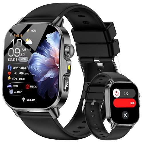 Yowow BIT Smart Watch for Men Women with 2.0' HD Display, Blood Pressure Oxygen Heart Rate Sleep Monitor, 136 Sports Modes, IP68 Waterproof Fitness Tracker with SOS, Flashlight (Black)