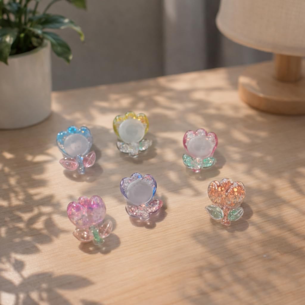 6PCS Colorful Tulip Shoe Charms for Clog Shoes and Bogg Bag, Glitter Acrylic Flower Charms with Soft Clear Button Back, Cute Decorative Accessories for Sandals and Tote Bags image 4