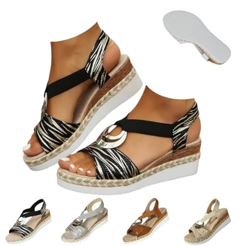 Womens Leather Platform Wedge Orthopedic Sandals Open Toe Ankle Strappy Vintage Lightweight Platform Sandals Casual (black,26.0 