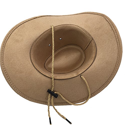 Sandy Ting Men's Outback Faux Felt Wide Brim Western Cowboy Hat (Beige1) - Thumbnail 6