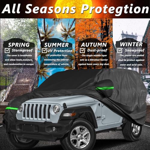 Image of Car Cover for Jeep Wrangler 2 Door (1987-2025) JK JL CJ YJ TJ, Waterproof All Weather Car Cover for Automobiles, Outdoor Windproof, Dustproof, UV Proof Protection Fit for Jeep Wrangler (Black)