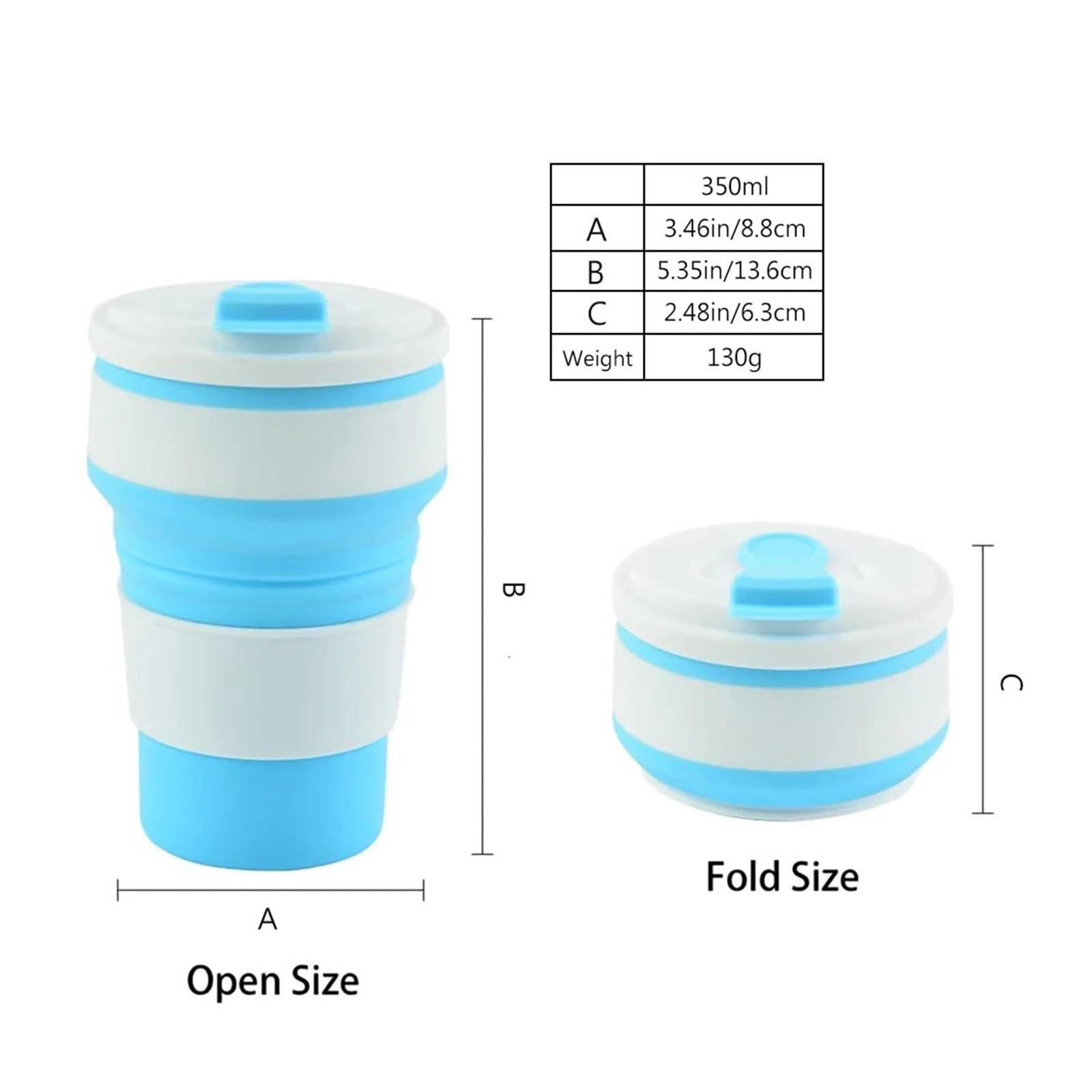 Genérico Tazas plegables de silicona reutilizables con tapa for acampar, café plegable portátil 350ml for viajes(350ml Green 2pcs)