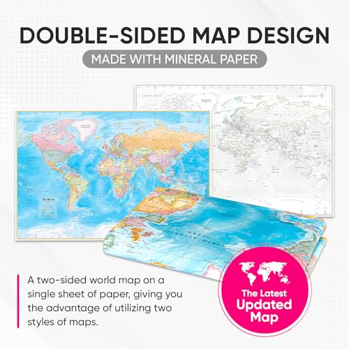 Nowmap Nowmap Aquashield) Double-Sided World Map Poster - 24H X 36W Large Wall Decor thumb #1