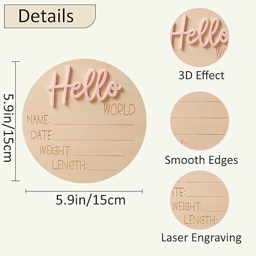 Miniatura 2 de Ylsteed Letreros de anuncio de bebé, tarjetas de hitos de madera, accesorios de fotografía para recién nacidos, letrero de anuncio de nacimiento de