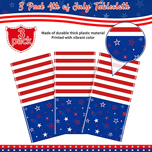 3Pcs-Patriotic-Tablecloths-for-4th-of-July-DecorationsRed-White-Blue-Star-Plastic-Disposable-Table-Cover-for-Fourth-of-July-Memorial-Patriotic-Day-Independence-Veterans-Day-Party-Supplies54x108-Inch 3Pcs Patriotic Tablecloths for 4th of July DecorationsRed White Blue Star Plastic Disposable Table Cover for Fourth of July Memorial Patriotic Day Independence Veterans Day Party Supplies54x108 Inch