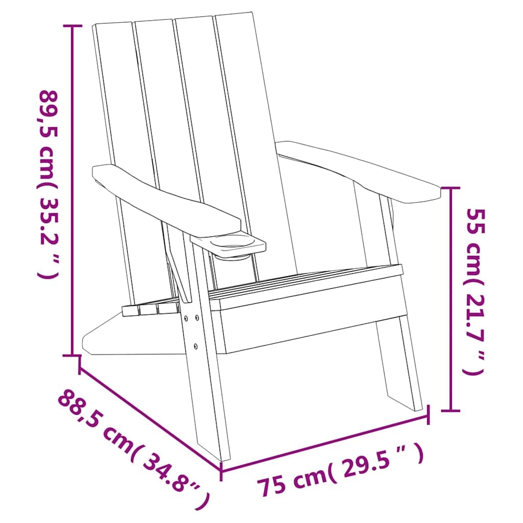 Adirondack krzesło ogrodowe z polipropylenu, 75 x 88,5 x 89,5 cm, z uchwytem na kubek, ergonomiczne, odporne na warunki atmosferyczne, można układać w stos, idealne na taras, balkon, do ogrodu