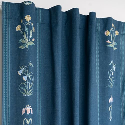 Image of Tranquebar Curtain Co. Cotton Curtains 8 Feet Long Set of 2,60-65% Room Darkening,Multi Blue Gul Print,Door Curtains 8 Feet Set of 2,Door Curtains 8 Feet Set of 2,BackTabs, Gul (244 cm)-Set of 2