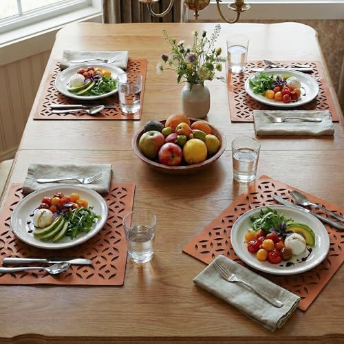 Image of Kuber Industries 4 Pcs Set Leather Side Table Mats | Reusable Kitchen Dining Table Mat for Party, Wedding and Family Functions | Square Design - Copper