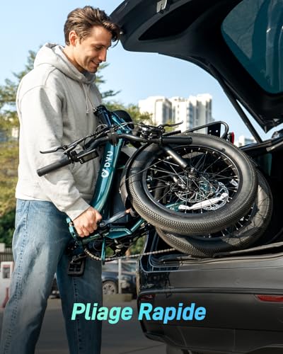 DYU C9 Vélo Électrique,20" Velo Electrique Homme avec 48V 15.6Ah Batterie,748.8WH, Moteur 250W, Ebike Autonomie Jusqu’à 80-150KM,7 Vitesses, Velo Pliant Adulte,VTT Electrique Adulte Femme – Image 6