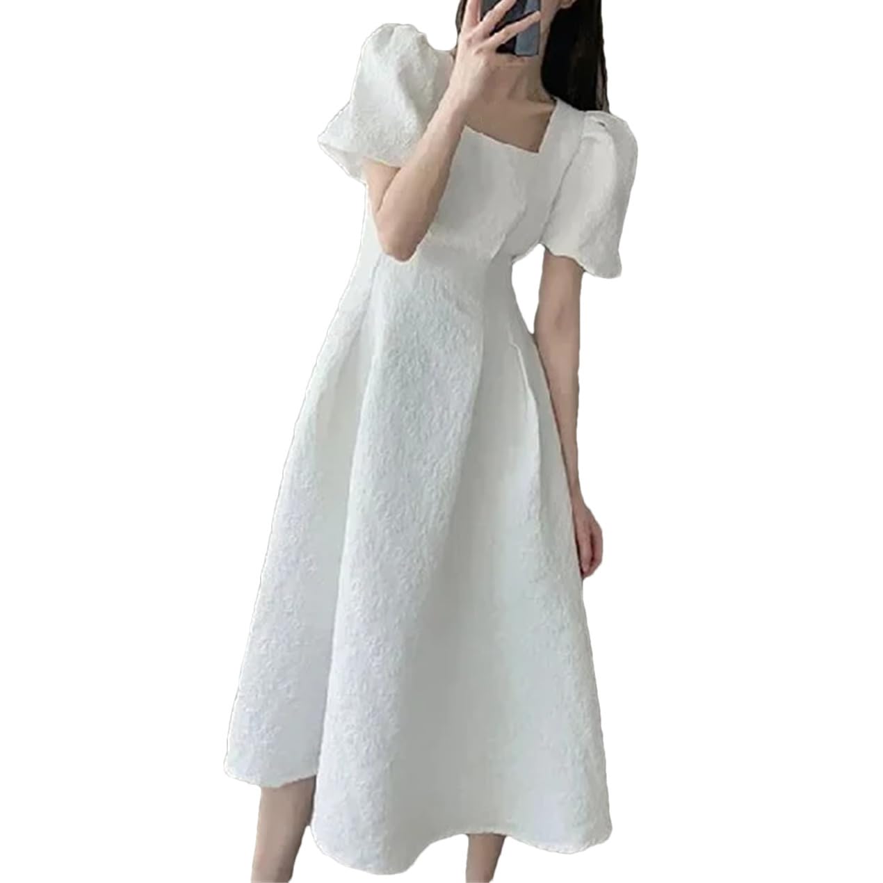Abito lungo bianco da donna in stile francese con colletto quadrato estivo Plus Size elegante dimagrante abito