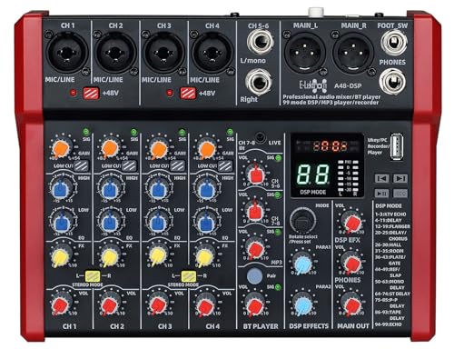 E-Lektron A48-DSP Live Mischpult 4-Kanal + Stereo AUX, BLuetooth, MP3 USB-Interface und Effekt-Prozessor (A48-DSP)