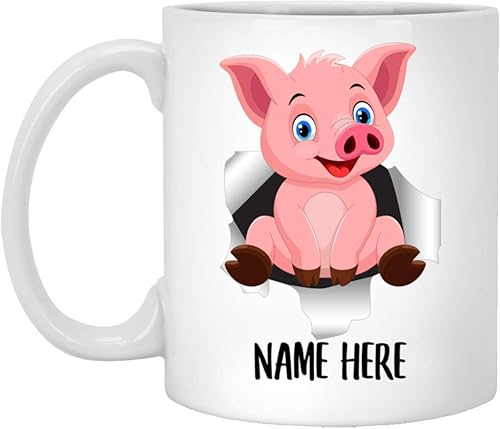 Miniatura 1 de Taza de café personalizada con diseño de cerdo 2 personalizable, color blanco, 11.0fl oz