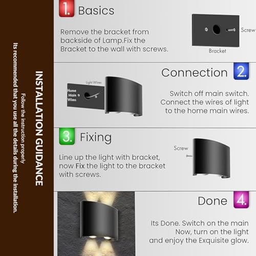 Image of One94Store LED Outdoor Wall Light Pack of 2 | Warm White (WW) 2 -Way Wall Lamp | 4W Aluminium Body, Rainproof & Shockproof, Decorative Step /Pathway /Patio Light Fixture with 3 Month Warranty