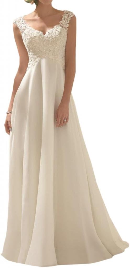 MILANO BRIDE Cheap Wedding Party Dress Prom Gown Drape V-Neck Empire-Waist Lace-12-Light Ivory