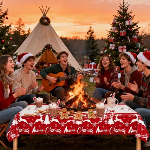 Winter Christmas Tablecloths - 2-Pack, Winter Themed with Reindeer and Snowflakes, Disposable Plastic Tablecloths 54" x 108", Ideal for Indoor and Outdoor Christmas Party Decorations – Image 6