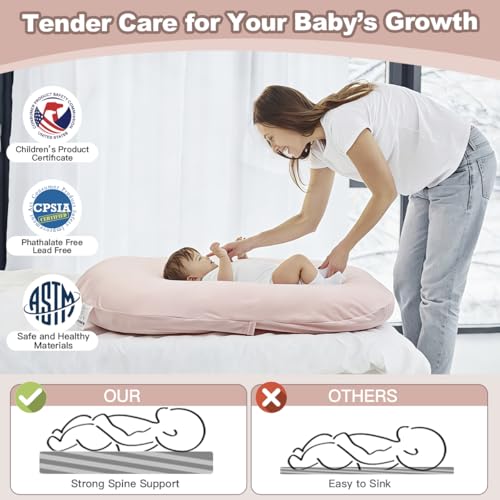 Image of Infant Support Cushion -Baby Support Cushion for Newborn, Oversized for 0-24 Months (36.5*20 inchs), Tummy Time Mat for Home and Travel, Soft Cotton, Supervised Use, Baby Essentials Gift -includ cover
