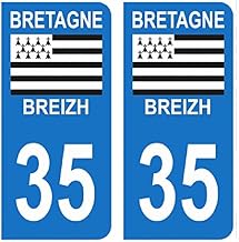HADEXIA Autocollant Stickers Plaque immatriculation Voiture Auto département 35 Ille-et-Vilaine Logo Région Bretagne Breizh Symbol