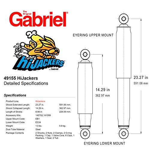 Image of Gabriel HiJackers 49155 Adjustable Rear Air Shocks (Pair) fits Cadillac Escalade; Chevrolet Avalanche, Blazer, C10, C20, K10, K20, Suburban, Tahoe; GMC Jimmy, Yukon