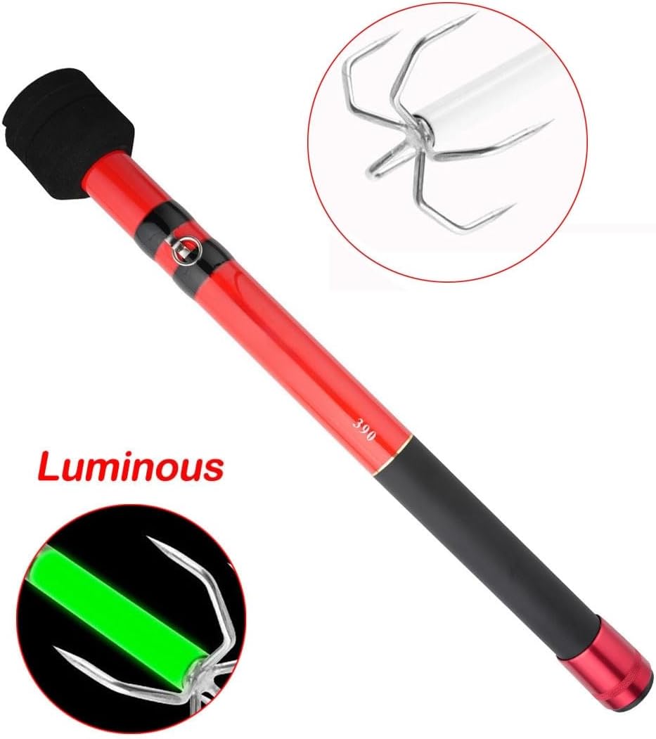 1pcs 3.9m Telescopic Squid Gaff Stainless Steel Five Hooks Retractable Squid Spear Hook Overall Fishing Tool
