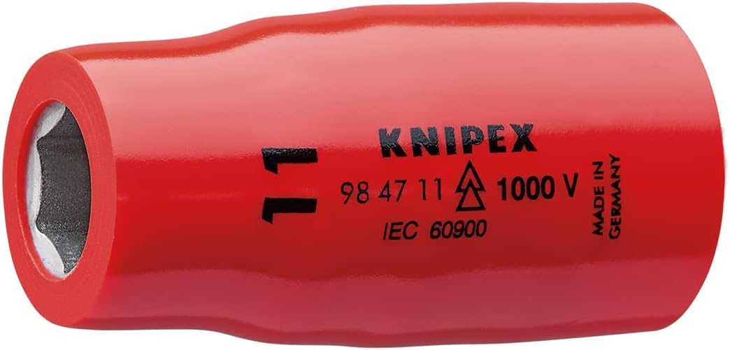 KNIPEX Hexagon Socket for Hexagonal Screws with Internal Square 1/2" 54 mm, 98 47 11, Red/Silver