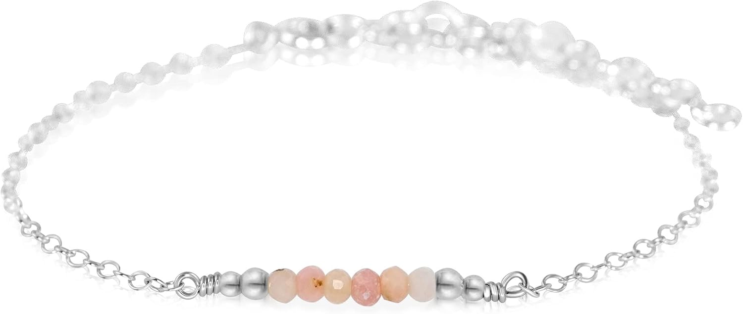 Luna Tide Tiny Sparkling Pink Peruvian Opal Faceted Bead Bar Bracelet in Sterling Silver