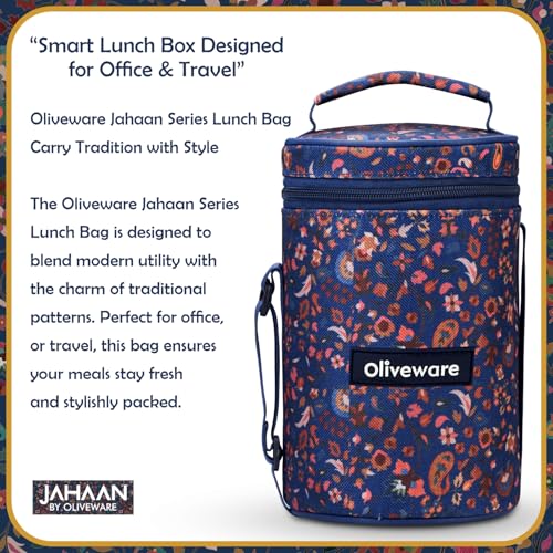Image of oliveware Rusty Lunch Box | 2x420ml + 1x600ml Stainless Steel Containers | Leak-Proof, Insulated, BPA-Free, Microwave-Safe | with Premium Carry Bag | Ideal for Office, School & Travel (Blue)