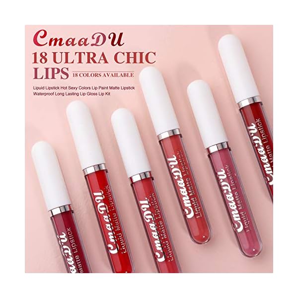 evpct CmaaDu 6Pcs Lipstick Matte Liquid Lipstick Lipgloss Set for Women, Dark Deep Bright Ruby Sexy Brick Red Mauve labiales mate 24 horas originales matte larga duracion 24 Hour Lipstick Long Lasting