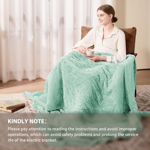 Image of Homemate Electric Heated Blanket Twin Size - 62 inchx84 inch Heating Blanket Twin Size 1 /2 /4 /6 /8 Hours Auto-Off 10 Heat Level Over-Heat Protection Soft Flannel Sherpa ETL Certification