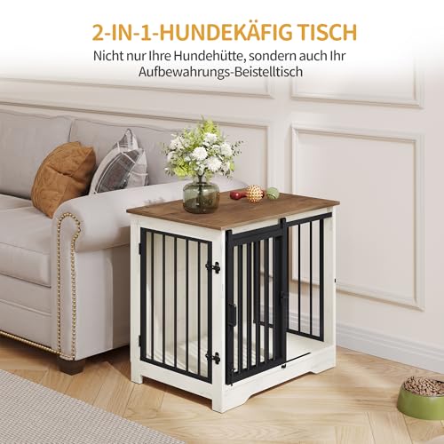 Hzuaneri Hundekäfig Möbel, 69 cm Hundebox, 2 Türen, Moderne Hundekäfig Indoor für kleine/mittlere/große Hunde, Beistelltisch, Hundebox für Zuhause 69 × 49 × 64,5 cm, Weiß Braun DFC84314B