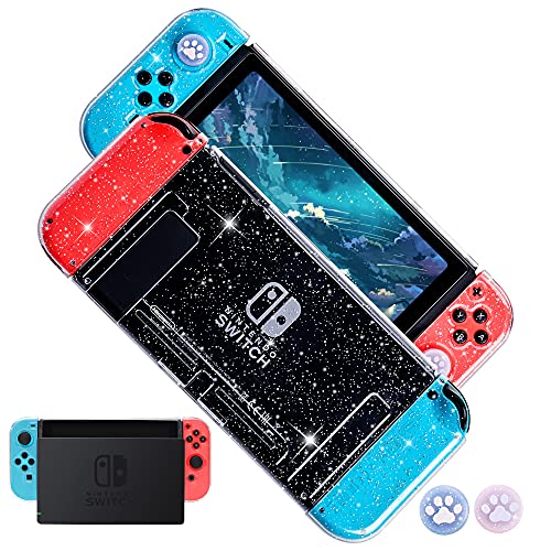 FANPL Schutzhülle für Nintendo Switch, TPU Soft Shell Dockable Schutzhülle für Switch und Joy Con Controller mit 2 Bling Daumengriffen (transparent) Cover