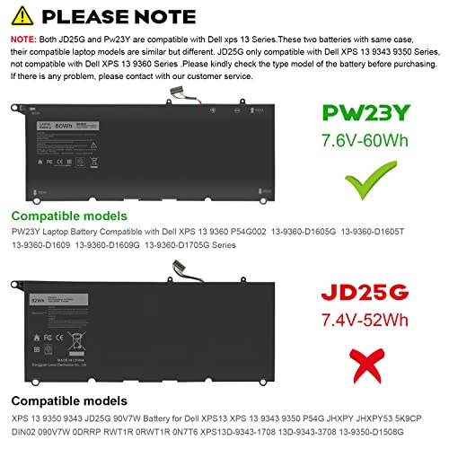 Image of Fancy Buying PW23Y 0PW23Y Laptop Battery for Dell XPS 13 9360 13-9360-D1605G 13-9360-D1605T 13-9360-D1609 13-9360-D1609G 13-9360-D1705G fits 0TP1GT TP1GT RNP72 0RNP72 P54G002