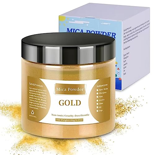 5.29Oz/150G Mica Powder - Lightstone Mica Powder For Epoxy Resin - Pearl Pigment Powder Dye For Resin/Eye Shadow/Soap Making/Nails/Bath Bombs Etc. (Gold) #TOP5