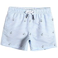 MaaMgic Kleine Jungen Badeshorts Schnelltrocknend Boardshorts mit Mesh-Futter Taschen und Verstellbarem Tunnelzug MEHRWEG, Blau Weiß Anker, 2 Jahre