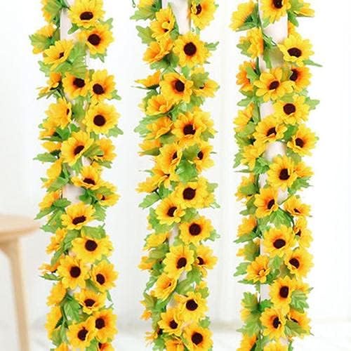 2 pcs Artificial Sunflower Garland,Sunflower Vine with Leaves,Hanging