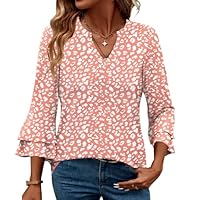 IEEILULU Blusas Mujer Verano Top de Mujer Elegantes Camiseta Manga 3/4 Acampanadas Cuello V Casual (FR/ES, Letras, XL, Regular, Regular, Rosa)