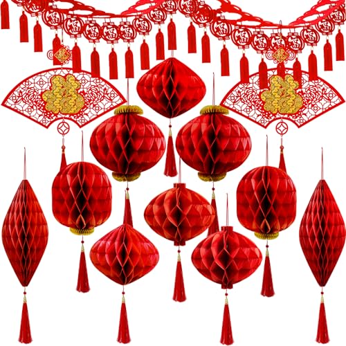 Winlyn Chinese Lunar New Year Party Decorations Good Luck Garlands Red Paper Lanterns with Tassels Lucky Fu Ornaments for Asian Vietnamese Chinese TET 2026 Year of the Horse Home Wedding Holiday Decor