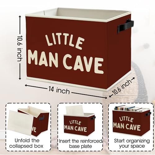 Image of Little Man Cave Boys Storage Bins Box with Handles, Olive Red Boho Collapsible Basket Organizer for Kids Boys Playroom Nursery Room Bedroom Bathroom Books Clothes