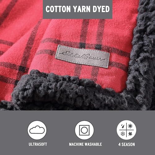 Image of Eddie Bauer - Throw Blanket, Soft & Reversible Cotton Flannel Bedding, Throw Blanket for Couch or Bed (Kettle Falls Red /Black, 50 inch x 60 inch)