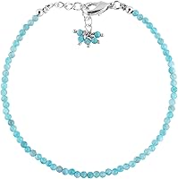 Vista 1 de Natural Gemstone Micro Round Beads Dainty Choker Bangle Bracelet, Handmade Jewelry for Women, Healing Chakra Crystals Silver Plated Chain 8 inch