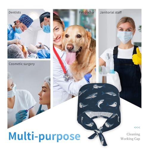 Image of Working Cap Scrub Cap with Sweatband Adjustable Unisex Women Tie Back Hat Nurse Surgical Caps