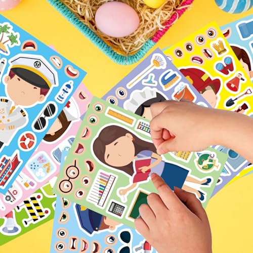 Image of Educational Stickers, Make Your Own Occupation Post Stickers for Boys Girls | Make Your Own Stickers with 8 Designs of Firefighter Doctor Policeman Teacher Sticker, Birthday Gift Craft Party Favor