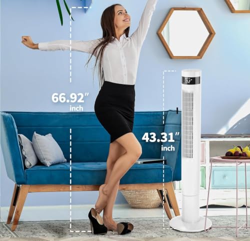 Image of Antarctic Star 41inch Portable Tower Fan Electric Oscillating Fan Quiet Remote Control Bladeless Floor Fan 3 Wind Mode 12H Timer Bedroom Office White
