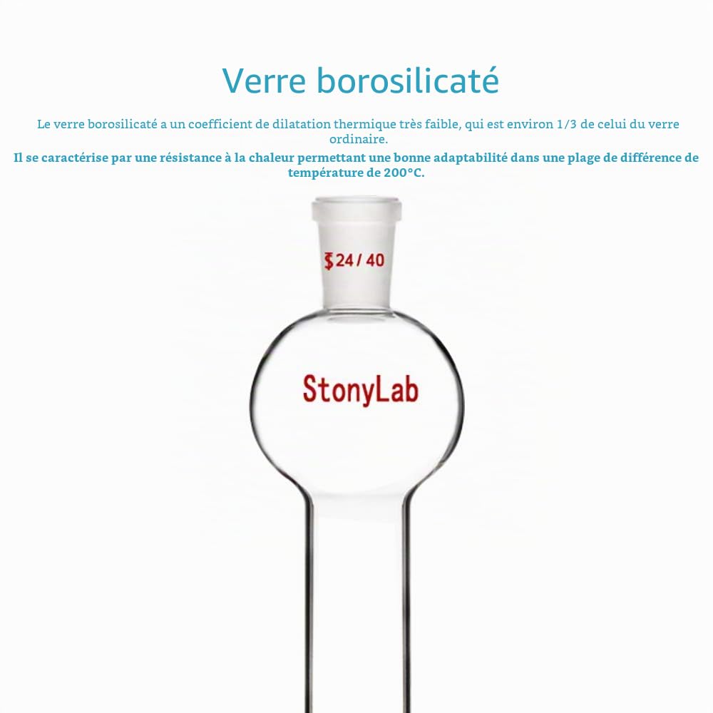 stonylab Colonne de Chromatographie en Verre Borosilicate, Chromatography Column avec Réservoir et Disque Fritté, 24/40 Joint Extérieur - 50 ml