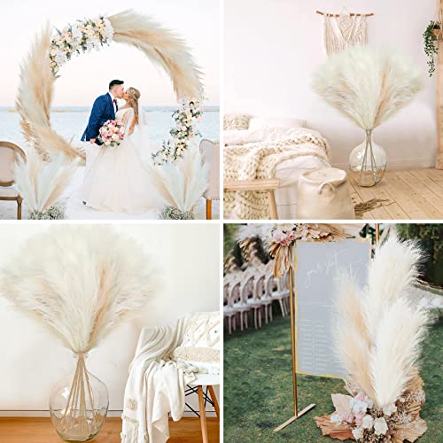 8 Pcs Faux Pampas Grass Decor 45.3"/115 Cm Tall Large Artificial Pompas Grass Fluffy Bulrush Floral Fake Plants For Floor Vase Filler Home Farmhouse Party Wedding Boho Decorations, Mixed Beige #TOP2
