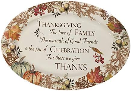 Thanksgiving Platter - Celebration of Family and Friends - Oval Melamine Serving Platter - 20 inches x 14 inches