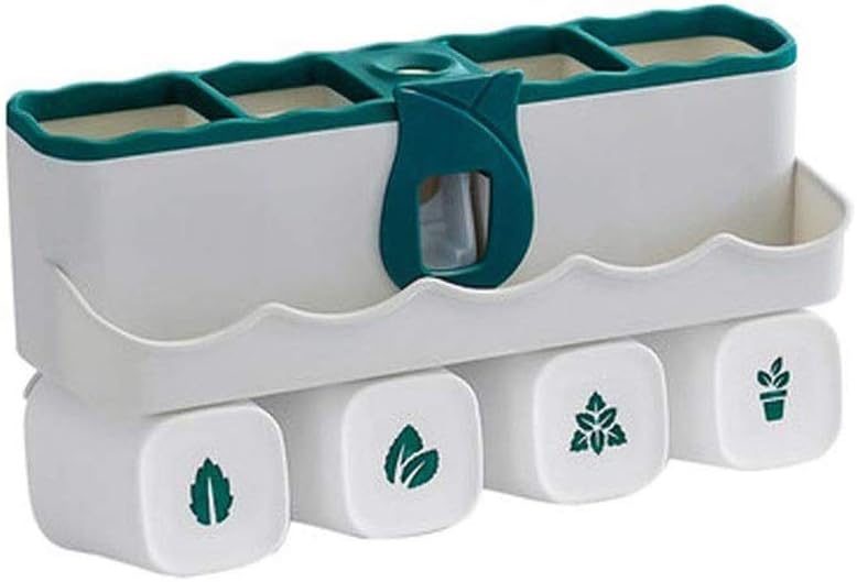 Wall Mounted Toothbrush Holder Toiletry Items Storage Holder Toothpaste Holder with Dispenser Toothbrush Storage Set with 4 Rinse Mouth Cups