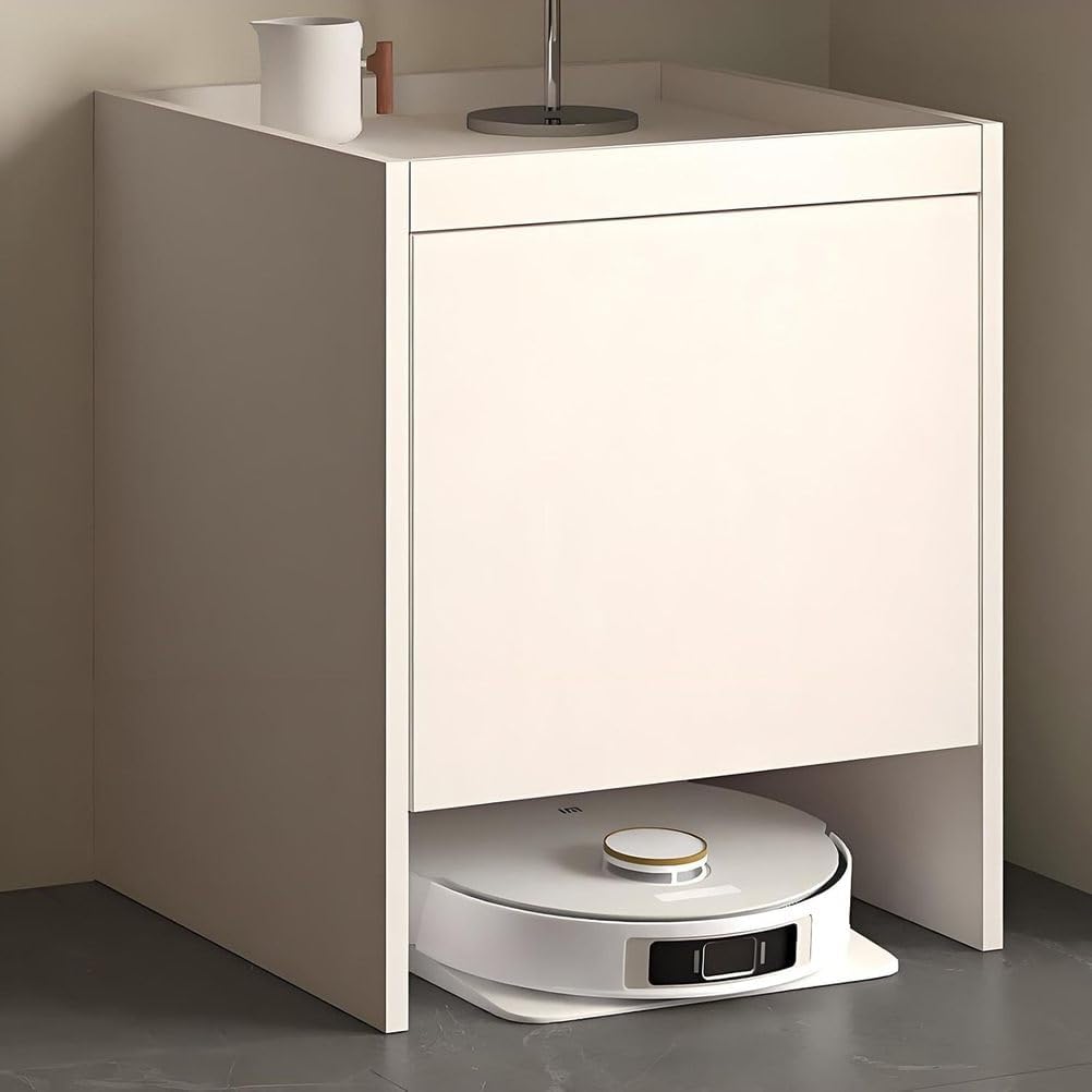 Dust Robot Cabinet - Solid Wood Side Table with Hidden Doors & Built-in Drawers for Home Office Living Room & Kitchen - Stylish & Functional Storage Solution
