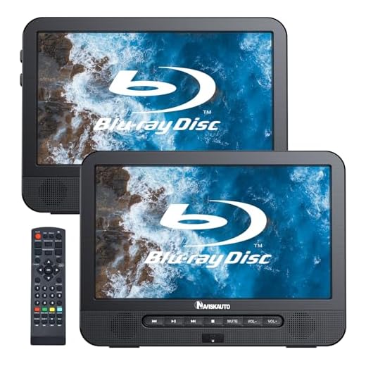 NAVISKAUTO 10.1'' Blu Ray Dual Screen DVD Player Portable with Rechargeable Battery Support 1080P Video, Dolby Audio, HDMI Out, Sync Screen, Last Memory, Region Free, USB/SD Card