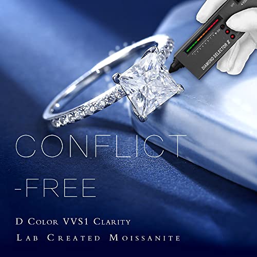 MOOSEA 1.5ct Princess Cut Moissanite Engagement Rings for Women, Brilliant D Color VVS1 Clarity Lab Created Diamond Wedding Rings 14K White Gold Vermeil V Setting Moissanite Rings3