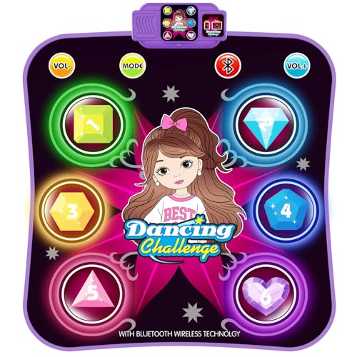 Toyvile 2025 Light Up Dance Mat for Girls, Rechargeable Dance Pad Toys Gifts for 3+ Year Old, Music Dance Play Mat with 5 Game Modes & Wireless Bluetooth, Christmas Birthday Gifts for Girls Boys